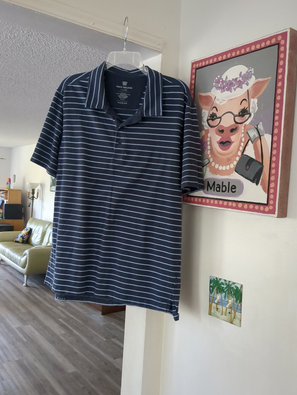 Mack Weldon Men's Size XL Blue 100% Cotton Striped Short Sleeve Polo Shirt